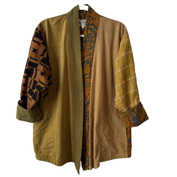 Wild Thing Wild Woman Jackets & Blazers - Wild Thing Floral Patchwork Woven Cardigan Jacket Women's S/M Art Boho Lagenlook